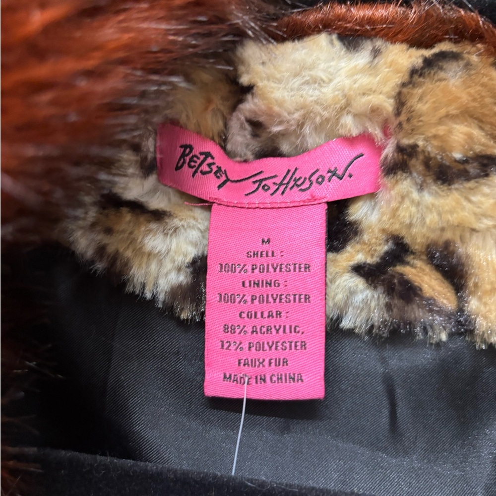 Betsey Johnson Faux Fur Coat with Leopard Pattern
